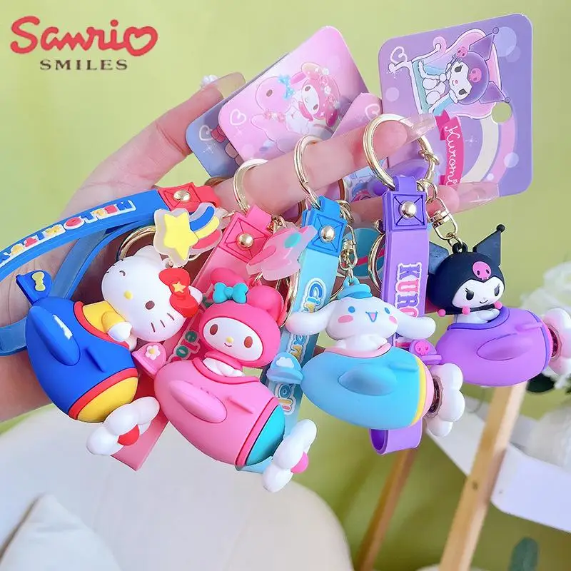 

Kawaii Anime Hello Kittys Y2K Sanrio My Melody Kuromi Cute Small Plane Pvc Keychain Fashion Bag Decor Pendant Girl Toys Gift