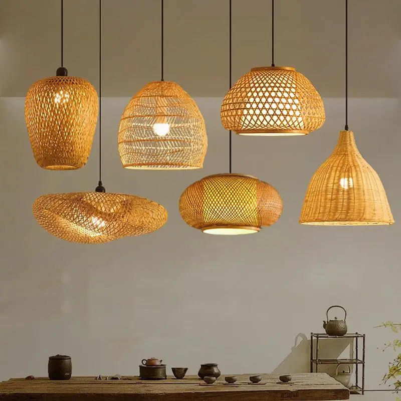 

[Cadeau Exquis] Abat-jour En Bambou Naturel Tressé À La Main Bamboo Lantern Lamp Rattan Wicker Chandeliers Hand-Woven Lampshades