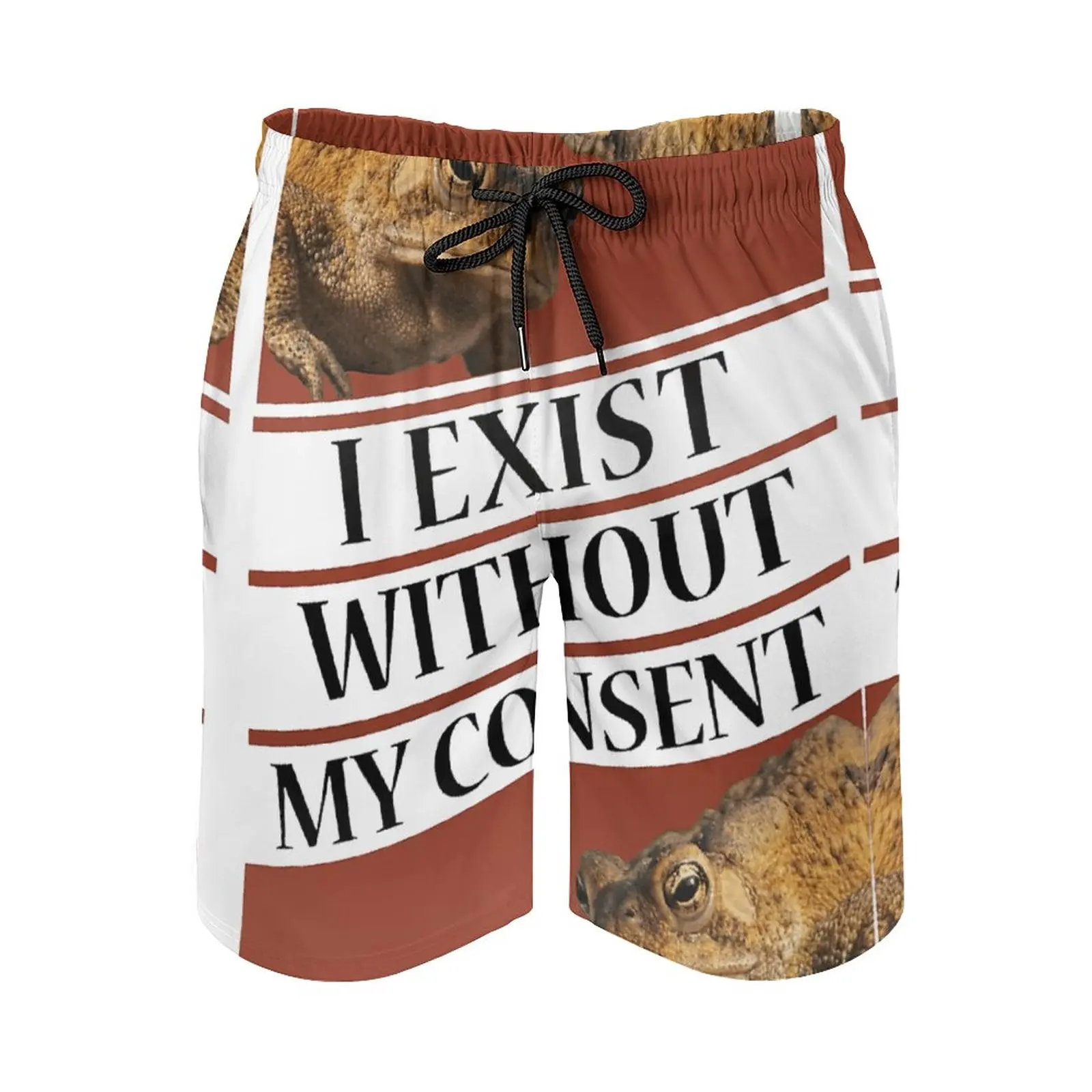 

I Exist Without My Consent Frog 1 Anime BeachFunny Graphic Adjustable Drawcord Breathable Quick Dry Beach PantsCasual Loose Elas
