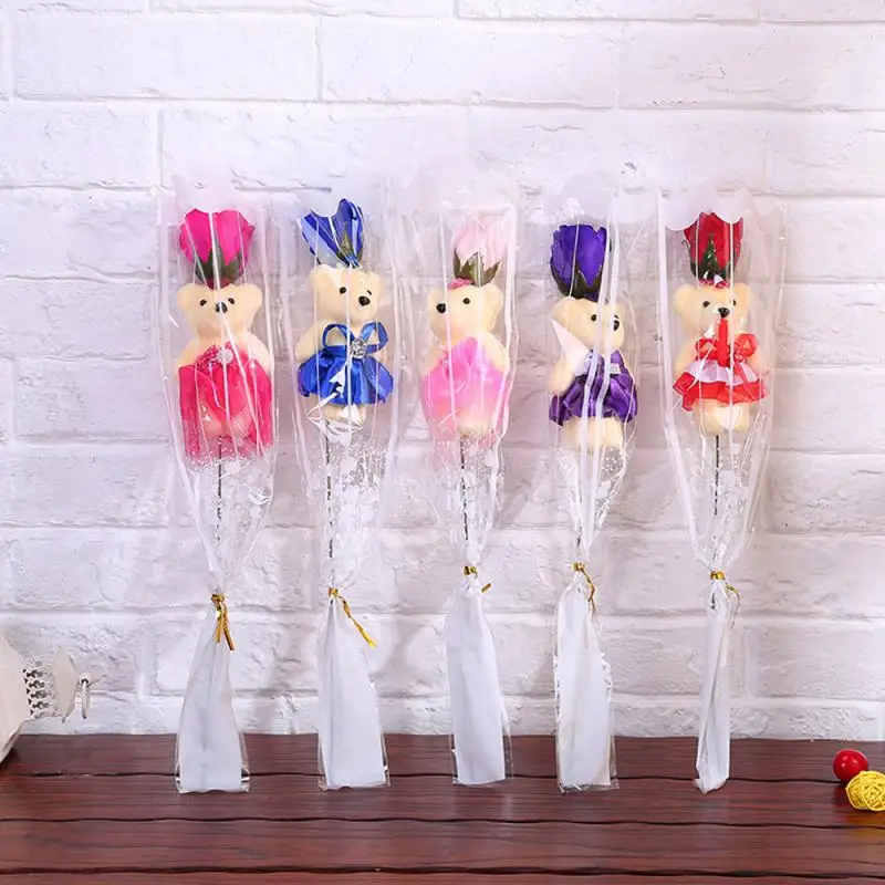 

Simulation Cute Bear Rose Birthday Soap Flower Activity Small Prize Single Bear Rose Flower Valentine's Day Bouquets Girls Gifts