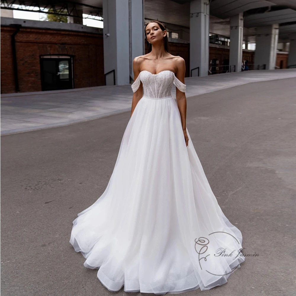 

Luxury Off Shoulder Wedding Dresses Sweetheart Soft Tulle Bridal Gowns with Beading 2023 Summer New Vestidos De Novia Empire