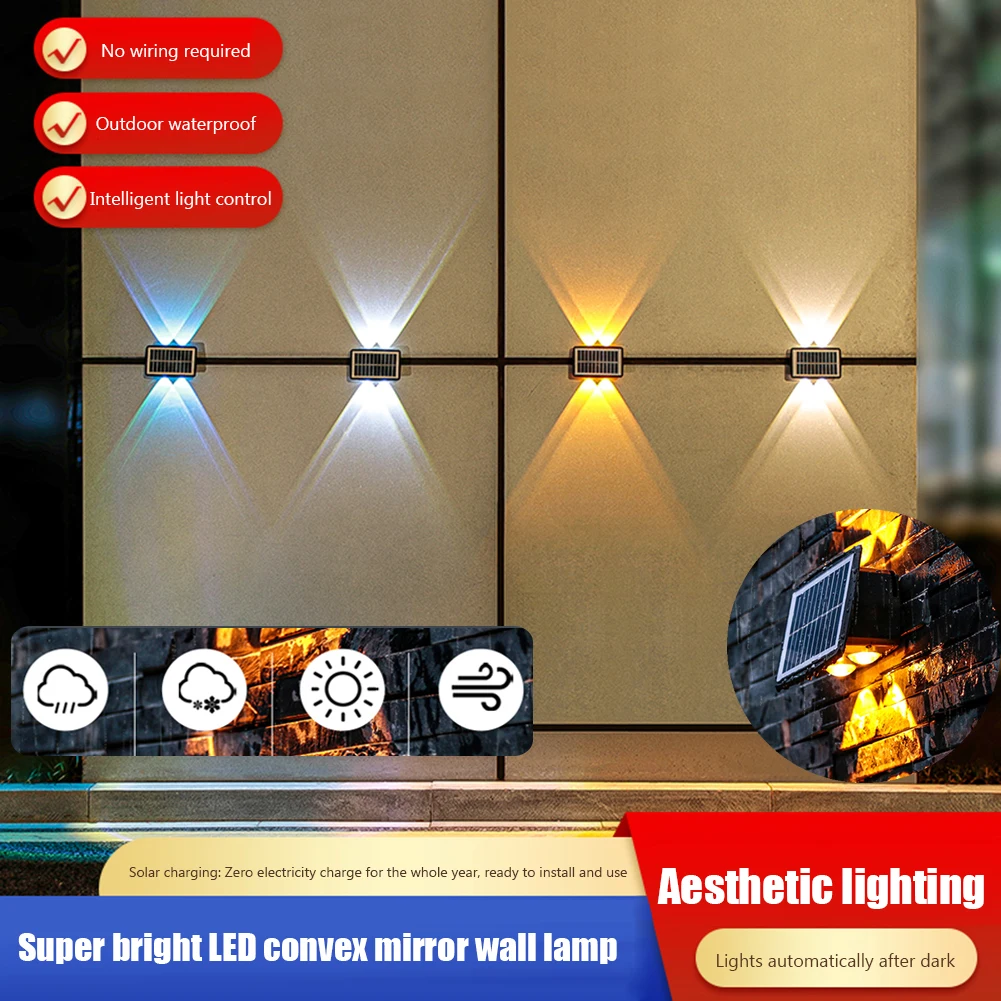 

Double Head Outdoor Wall Lights Heat Resistant 4 LED Solar Wall Spotlight Rechargeable Waterproof Multifunctional for Courtyard