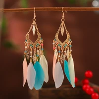 s2779 bohemian fashion jewelry for women dangle ornaments earrings handmade beaded colorful feather earrings