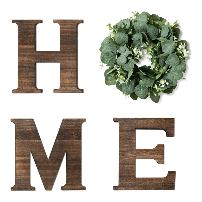 

Wooden Home Sign With Artificial Eucalyptus Wreath,Home Letters For Wall Hanging Decor For Living Room,Entry Way
