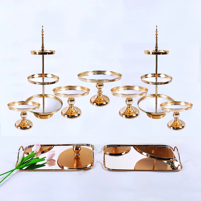 Gold Silver6-10Pcs Gold Crystal Metal Wedding Cake Stand Set Rack Holiday Party DisplayTray Cupcake Plate