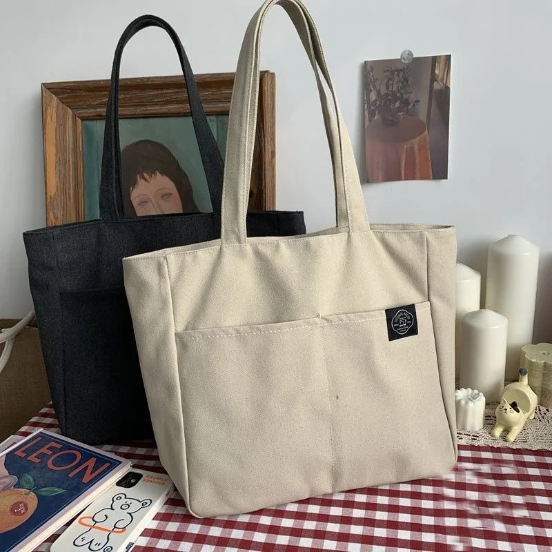 

Холщовая Сумка-тоут для женщин, однотонная дизайнерская Повседневная Дамская сумочка на плечо, вместительный хлопковый пляжная сумка для покупок