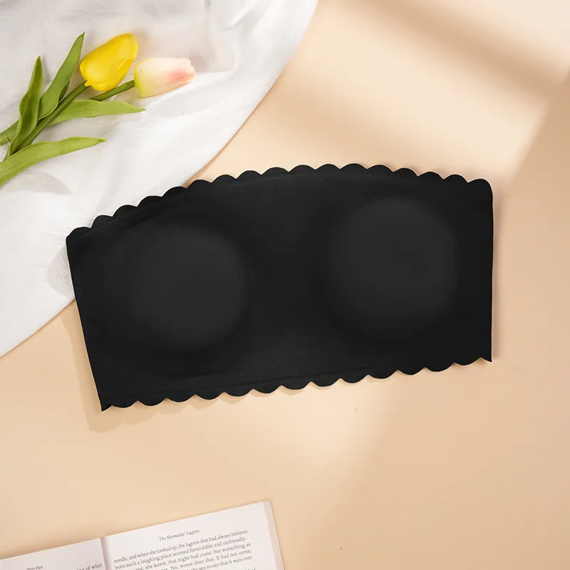 

Wavy edge non-trace no rims wrapped chest a strapless bra antiskid sneaked away ice silk ladies bra big yards