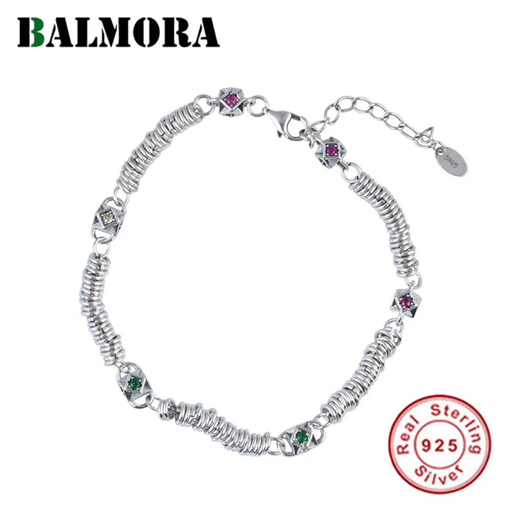 

Простой Элегантный циркониевый браслет BALMORA S925 из стерлингового серебра для женщин, модный циркониевый Серебряный Круглый браслет, ювелирные изделия 17,8 см