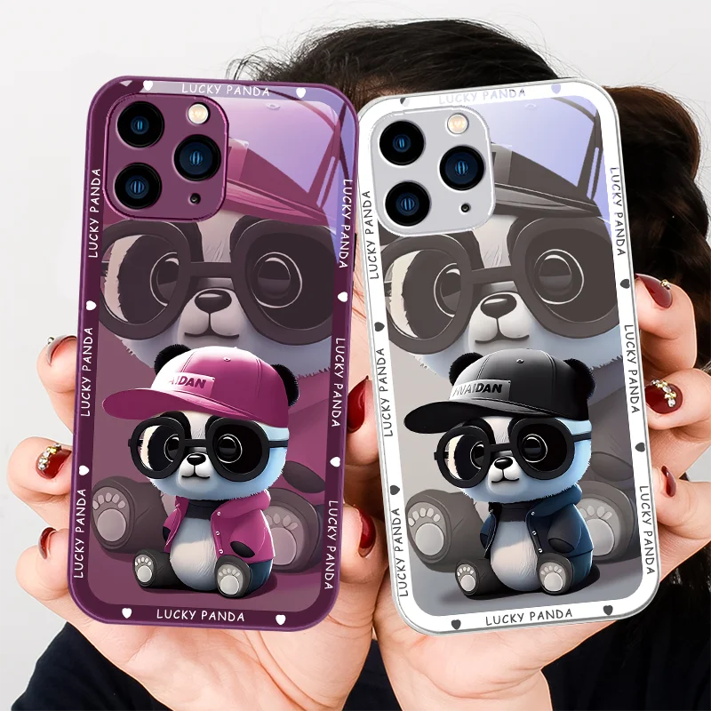 이wana szklana fioletowa farba metaliczna do telefonu Iphone 14 13 12 11 Pro Max X XS XR 7 8 Plus 2020 SE Panda z okularami przeciwsłonecznymi