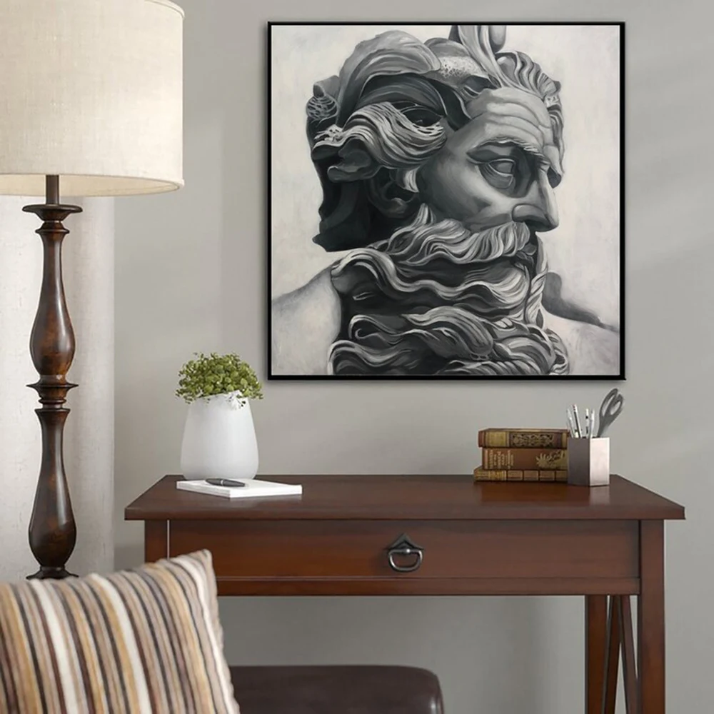 

Экстра большая абстрактная портретная картина маслом Zeus серая картина римская минималистическая картина для гостиной антикварная
