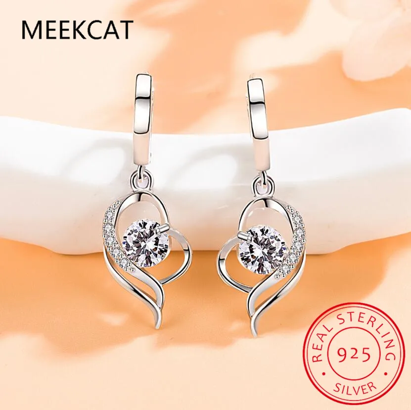 

925 Sterling Silver Heart Tassel Earrings 1 Carat Round Cut Moissanite Lab Diamond Drop Earrings Wedding Engagement Jewelry