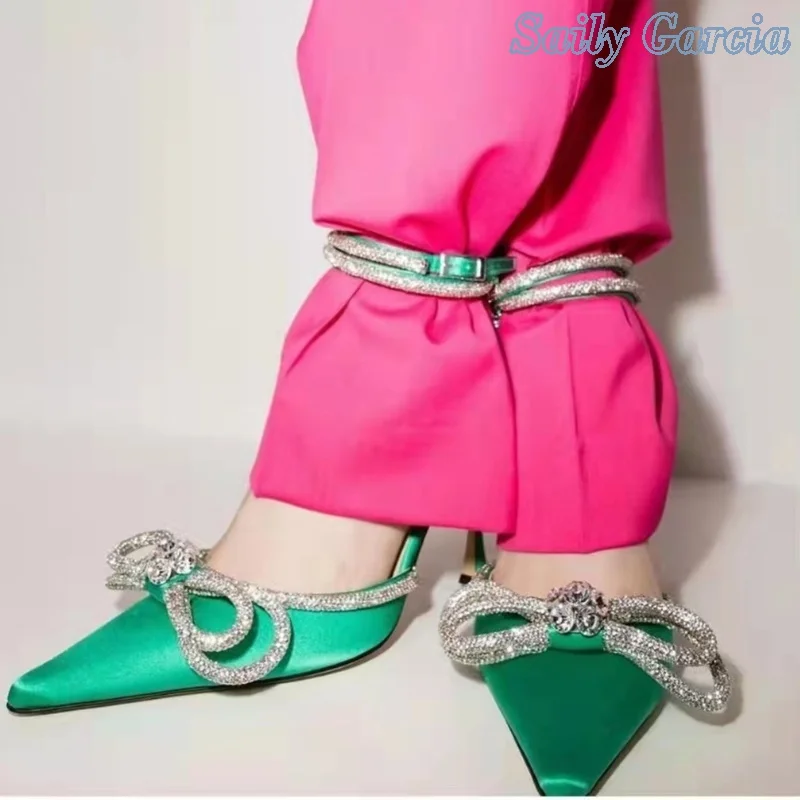 

Silk Bling Bordered Stiletto Heel Pumps Bowknot Buckle Strap Sandals Sexy Summer Woman Fashion Party New Arrivals Shoes