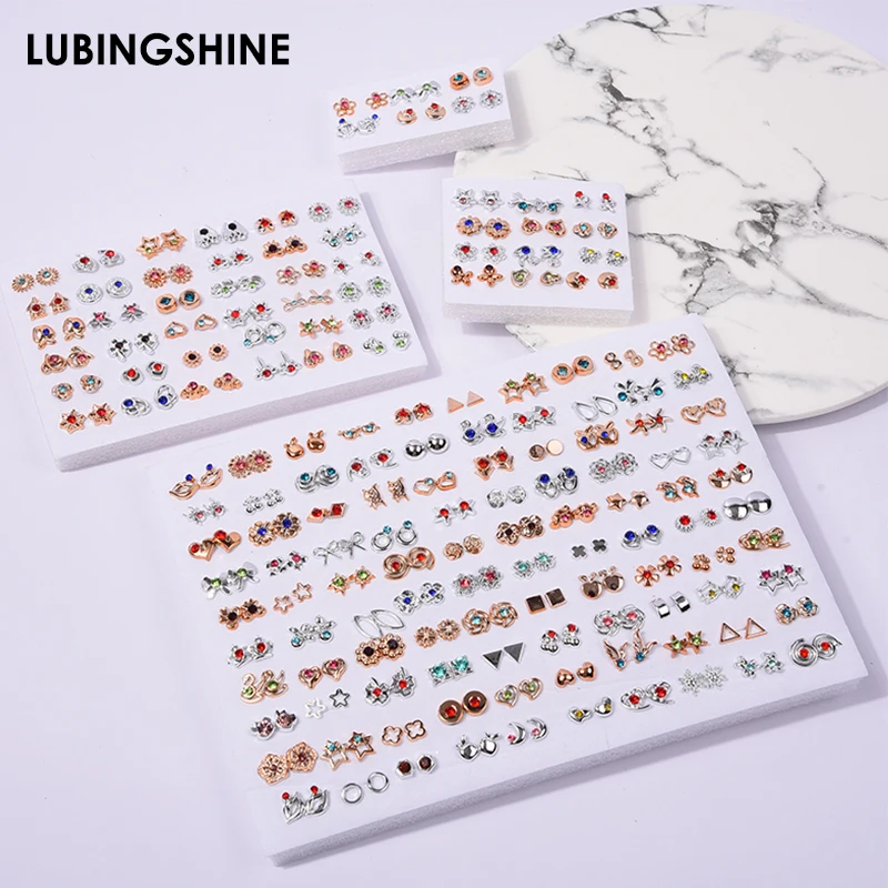 

100 Pairs/lot Mixed Style Acrylic Heart Flower Small Stud Earrings Set Gold Silver Color Cross Earring for Women Fashion Jewelry
