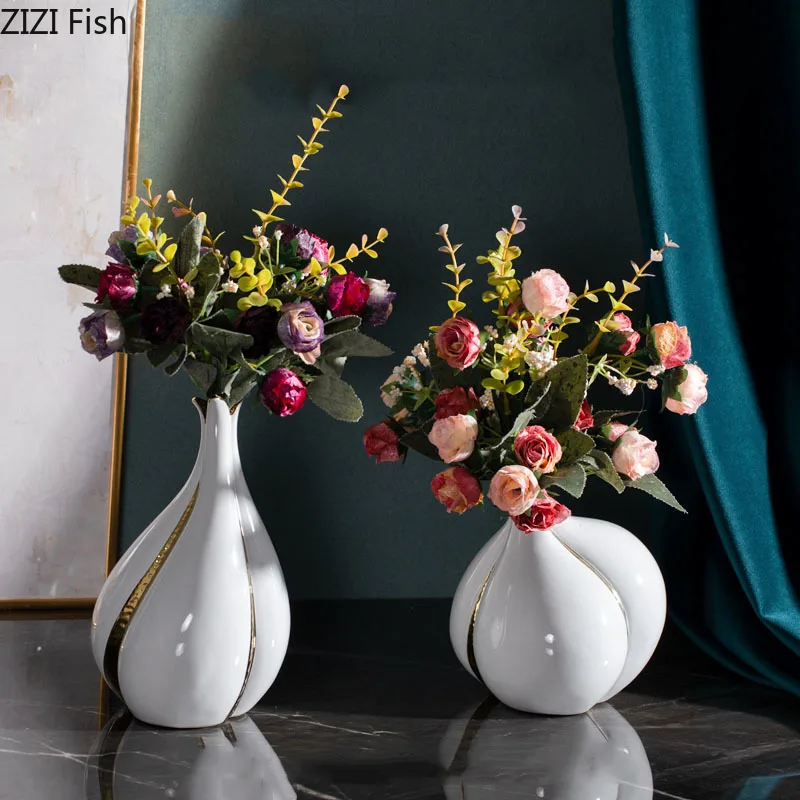 

Керамическая ваза с позолоченным чесноком, декоративная Цветочная композиция для цветочных горшков, украшение для стола, креативные цвето...