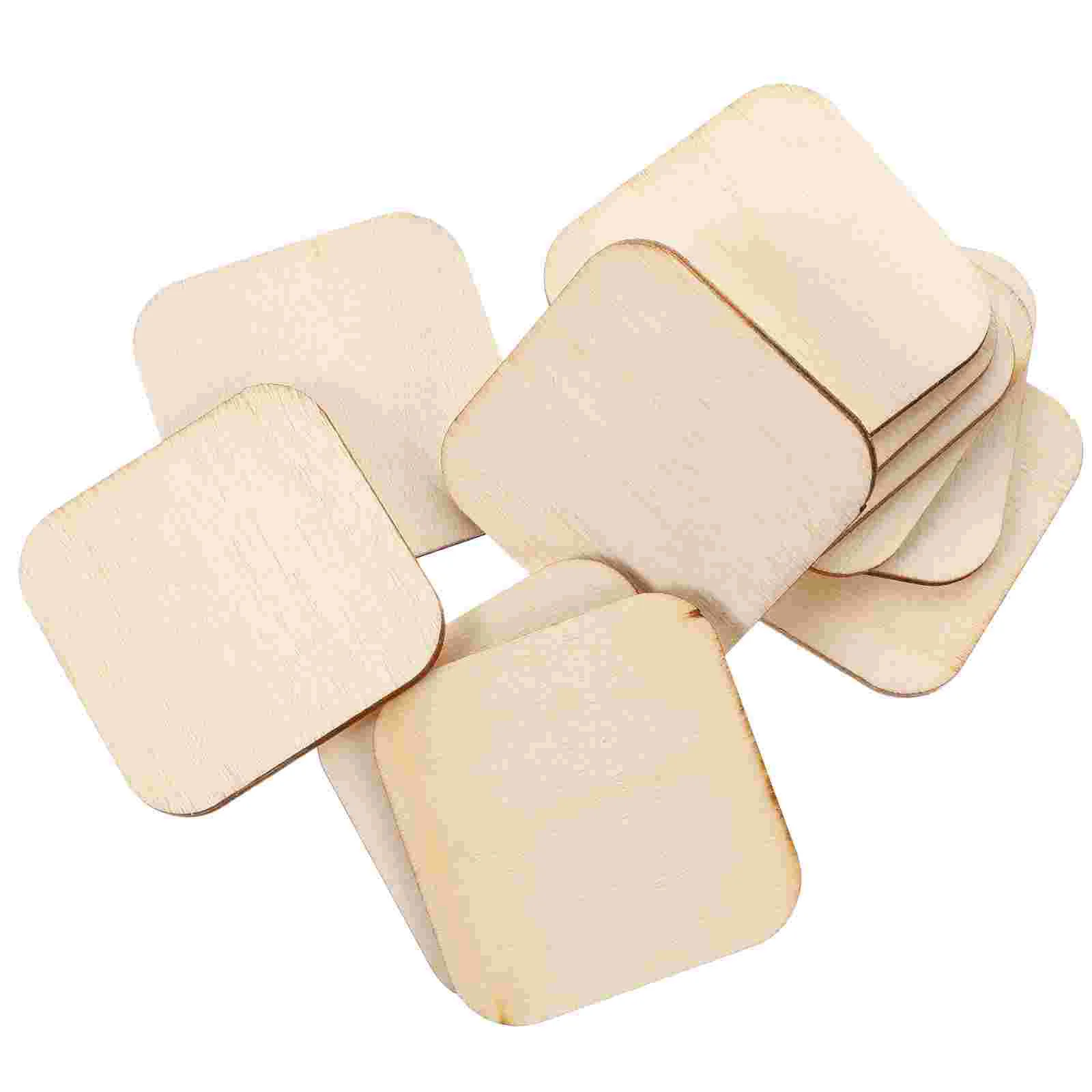 

Wood Slices Unfinished Pieces Craftswooden Squares Blank Cutouts Square Craft Ornaments Tag Decor Party Precut Coasters Slice