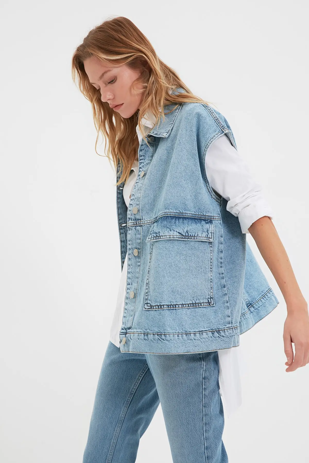 

Trendyol мобильный подробный джинсовый жилет TWOAW22YE0112