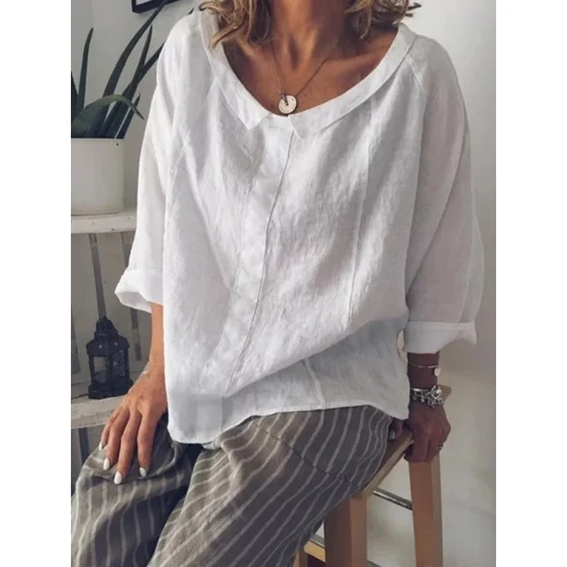 Cotton Thin White Yellow Blouse Women Solid Turn Down Collar Loose Oversized Shirts Ladies Casual Harajuku Blouses Tops Blusas 1