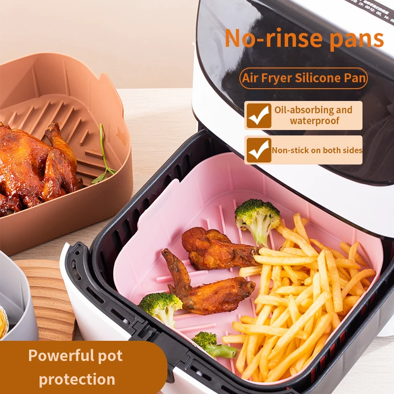 

Square Silicone Air Fryer Pot Tray Barbecue Pad Plate Airfryer Oven Baking Mold Pot Reusable Kitchen Accessory