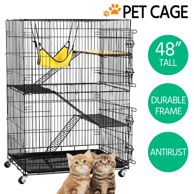 

4 Tiers 3 Stairs Rolling Cat Cage for Pet Parents Black