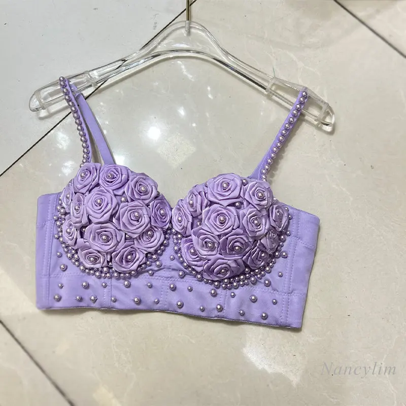 

Женский богемный бюстгальтер ручной работы, бюстгальтер с трехмерными цветами, модный топ в молодежном стиле с чашкой на груди, жемчужными лямками на плечах