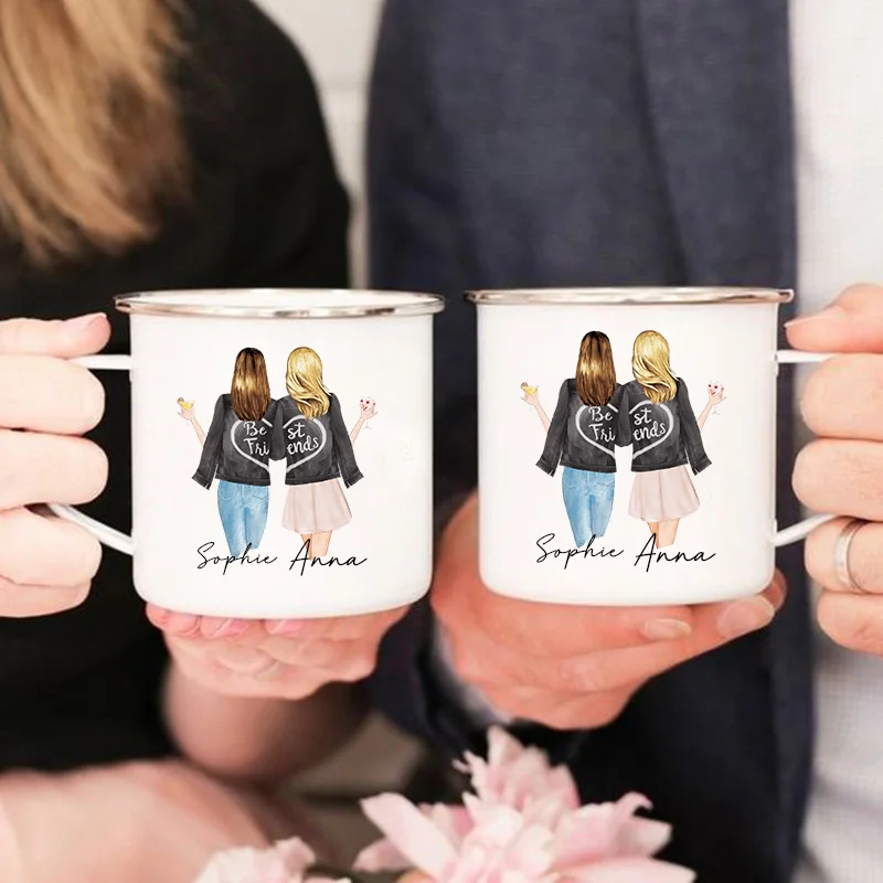 Personalised Best Friend Mug Customized Name Coffee Mugs Drink Wine Juice Tea Cups Cartoon Girls Printed Cup Gifts for Friends