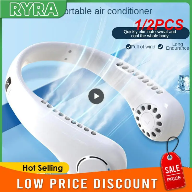 

1/2PCS Portable Bladeless Hanging Fans USB Rechargeable Leafless Mini Neck Fan Air Conditioner Cooling Sports Wearable Neckband