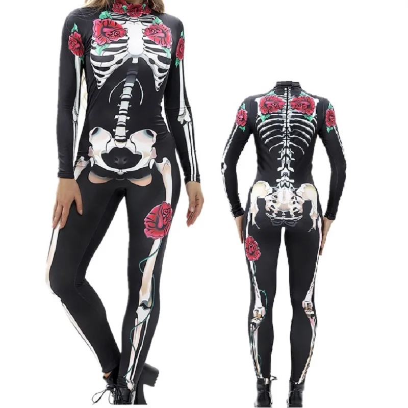 

Hot Selling Halloween Skull 3D Digital Printing Parent-Child Tight Long-Sleeved Funny Personalized Leopard Print Jjumpsuit