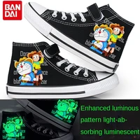doraemon anime childrens shoes canvas breathable lace free luminous sneakers boys wear resistant cool casual flat shoes