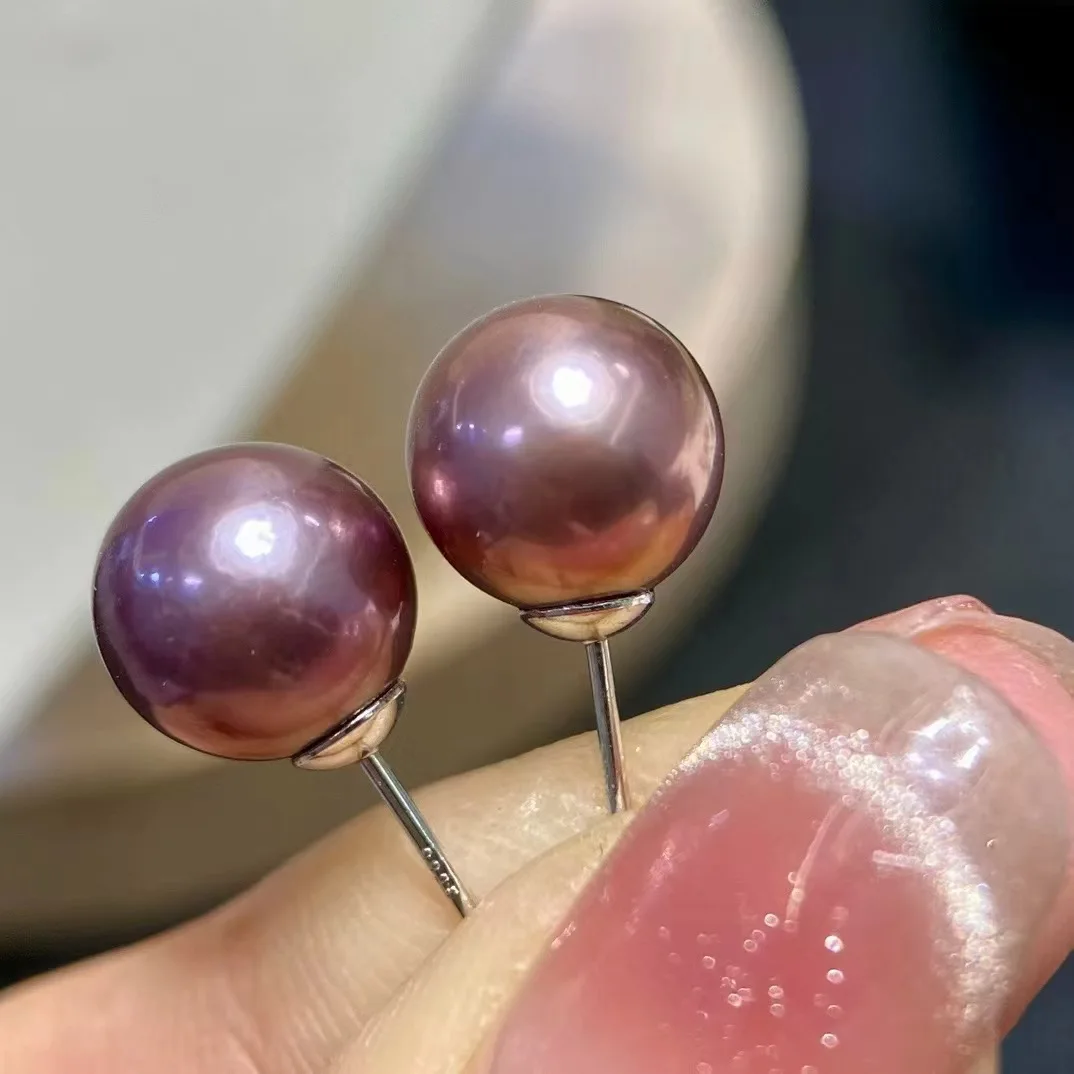 Фото Серьги из золота 14 карат с сертификатом качества AAA, 8-9 мм, 9-10 мм, 10-11 мм, 11-12 мм, 12-13 мм, с жемчугом Южных морей фиолетово-розового цвета, в подарочной коробке. №1