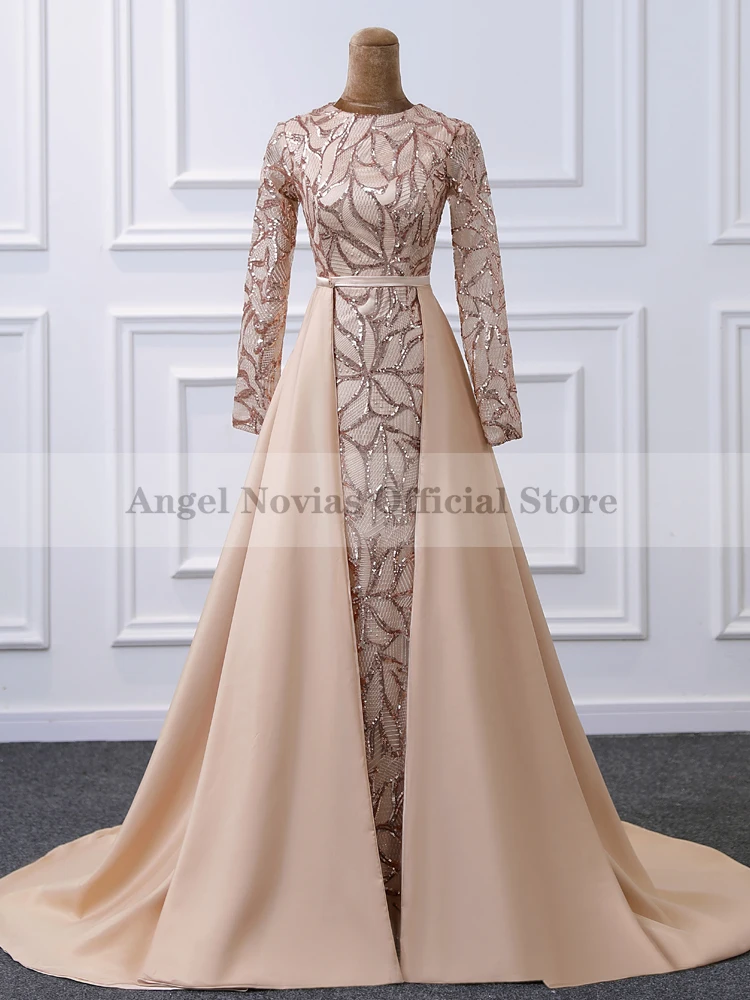 

Женское вечернее платье ANGEL NOVIAS, платье цвета шампанского со съемной юбкой и длинными рукавами