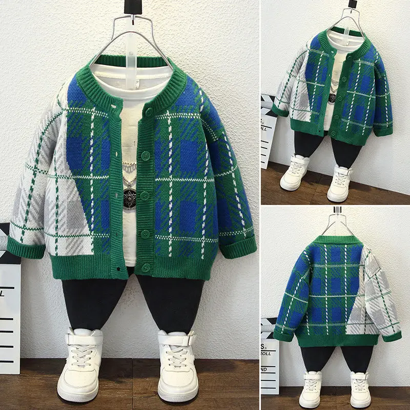 

1-10T Toddler for Boys Girl Kids Cardigan Sweater Spring Autumn Tops Long Sleeve Plaid Sweaters Fashion Knitwear Clothes F87