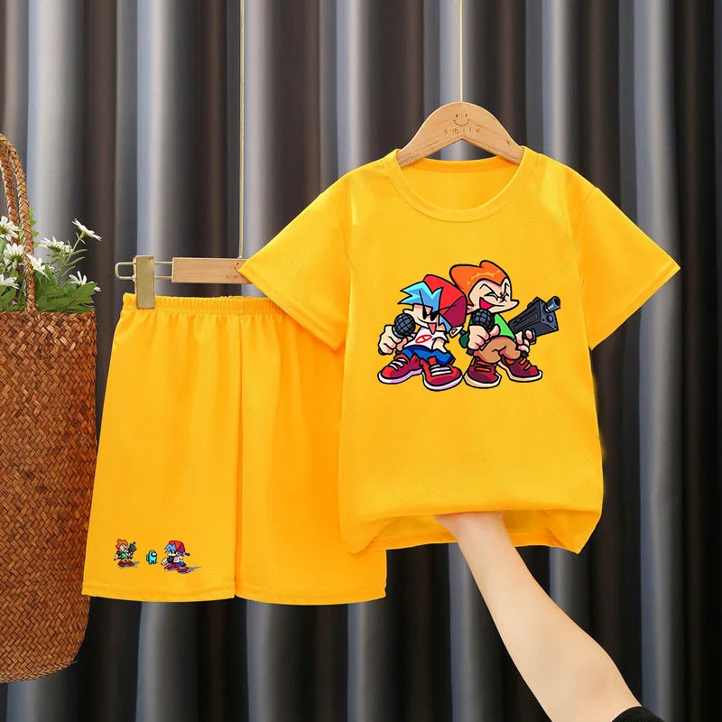 

2022 Summer Boys Short Sleeve T Shirt Tops 3-14 Years Old Baby Boys Friday Night Funkin Print T Shirts Kids Kids Set
