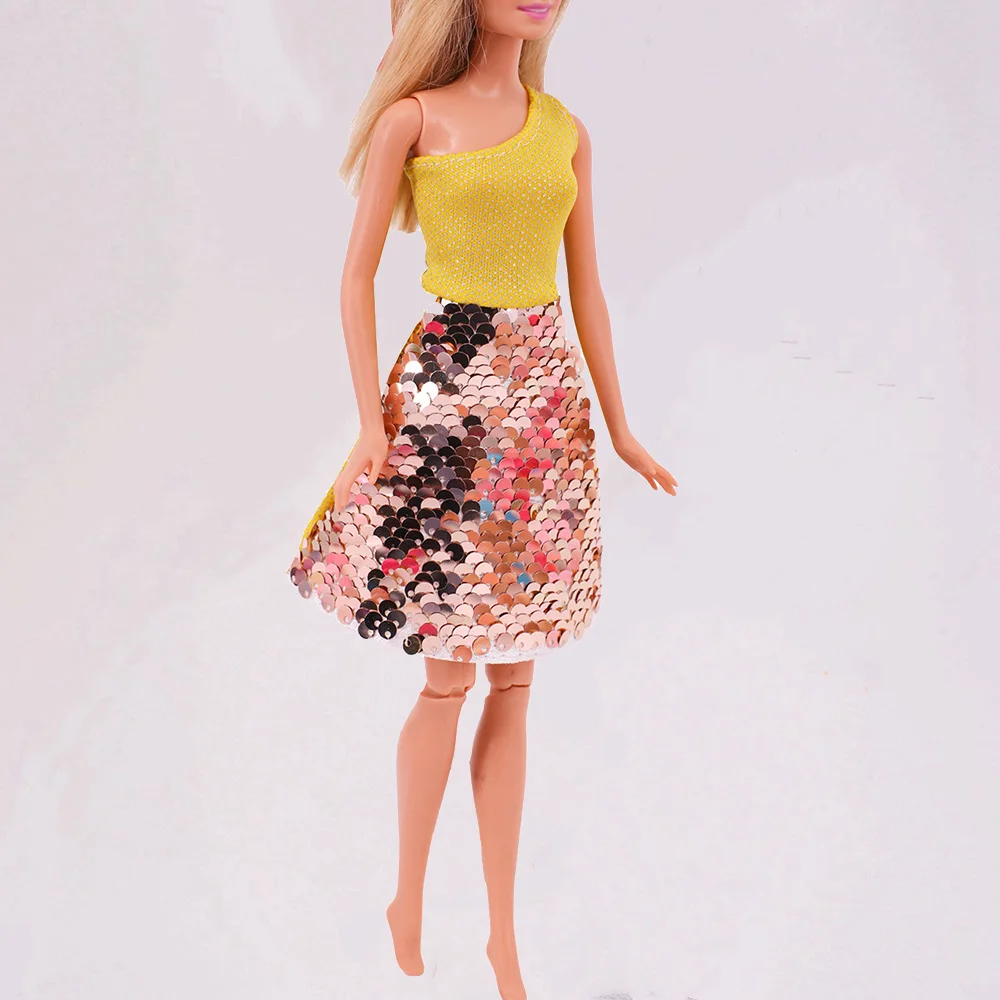 Новейшая Одежда для Барби платья кукол модные юбки с блестками повседневная