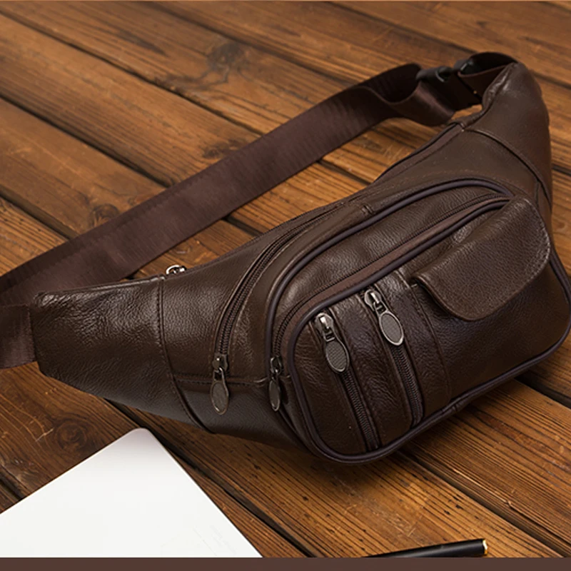 

Multifunction Men Waist Pack Fashion Genuine Leather Shoulder Crossbody Bag New Waterproof Mobile Phone Bags