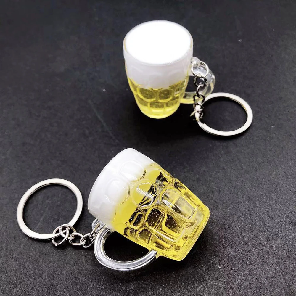 

200PCS Resin Beer Cups Keychain Car Keyring Key Chain For Car Bag Key Rings Pendant Jewelry Accessories Gift