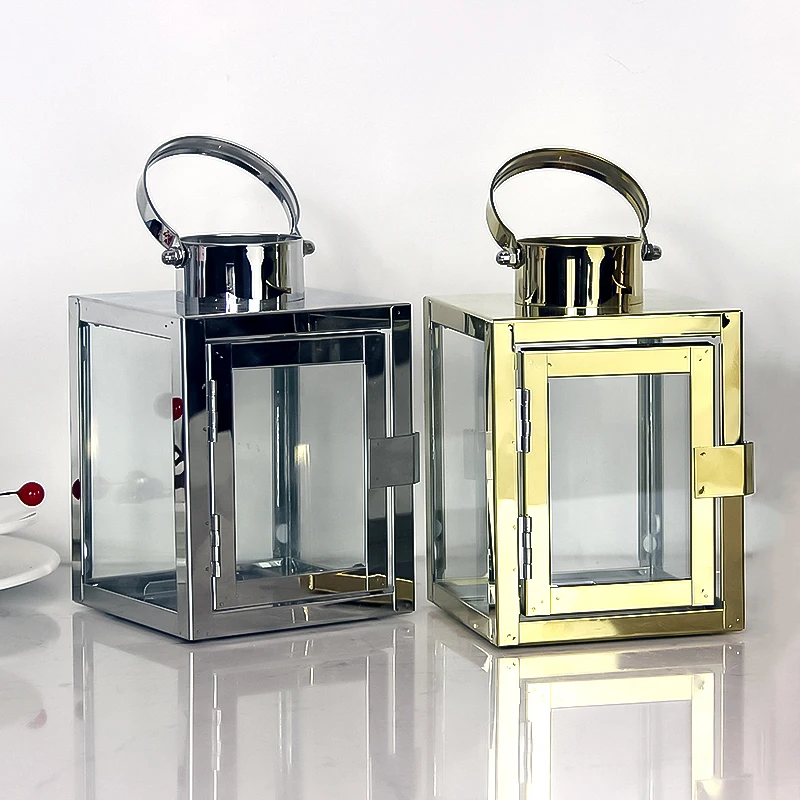 Портативный подсвечник ручной квадратный из нержавеющей стали с ручкой