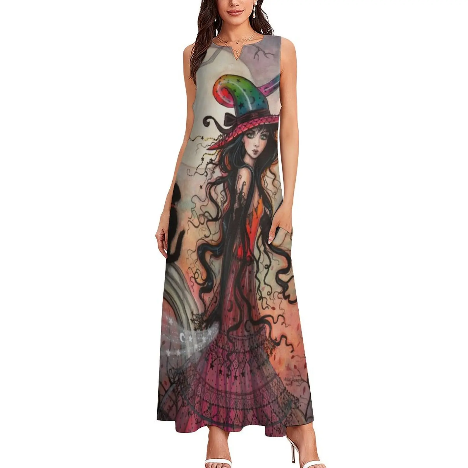 October Flame Witch Cat Fantasy Art от Molly Harrison Длинное платье элегантные вечерние платья для