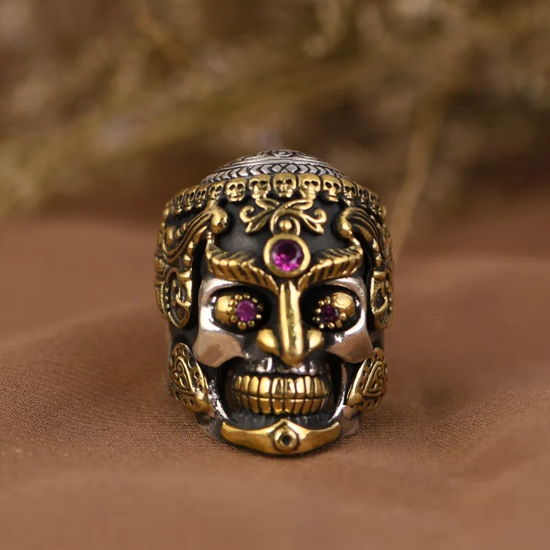 

Punk Rock Domineering Skull Rings In Corundum Solid 925 Sterling Silver Ring for Men Vintage Thai Silver Jewelry Gifts
