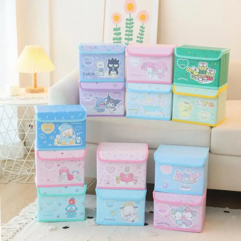 

Cartoon Storage Box Sanrio Cinnamoroll Mymelody Kawaii Living Room Desktop Storage Box Student Folding Storage Box with Cover