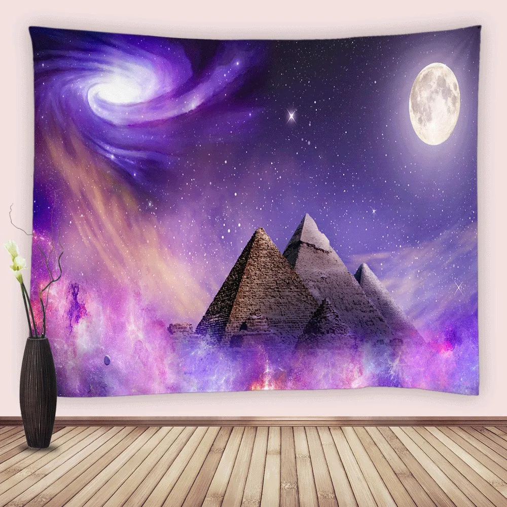 

Ancient Pyramid Tapestry Purple Starry Sky Moon Space Tapestries Wall Hanging Blanket Fabric Dorm Living Room Bedroom Home Decor
