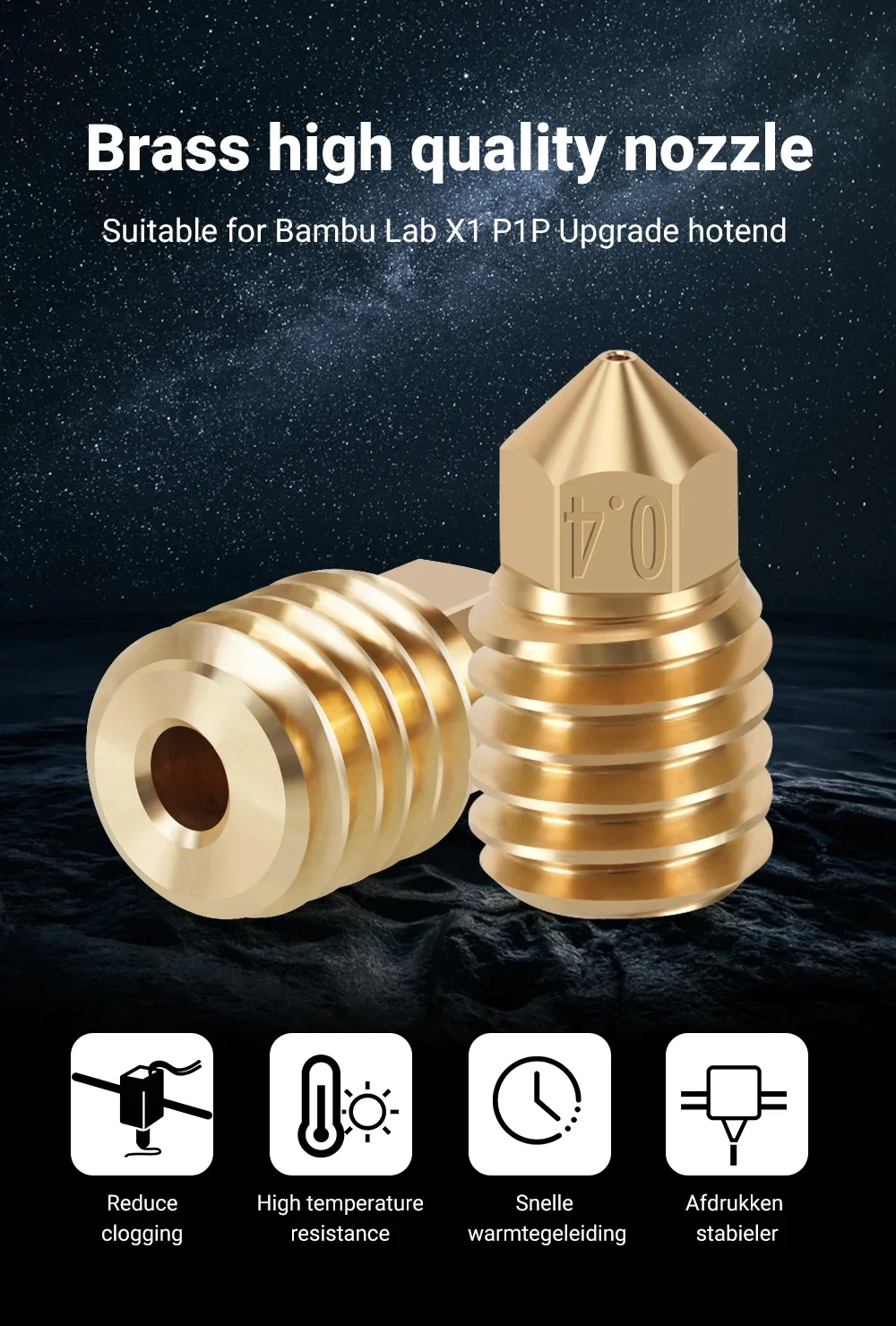 Фото Сопло для Bambu Lab X1/X1C/X1E/P1P/P1S, для Kobra S1/S1 Combo, из закаленной стали, латуни, медной пластины, 0.2/0.4/0.6/0.8 мм №3