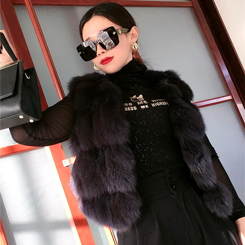2022 Winter New Real Fox Fur Coat Sleeveless Vest Women Natural Fox Fur Jacket Short Fashion Lady OuterwearThick Warm Streetwear