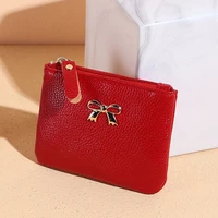 new bowknot coin purse for women pu leather coin pouch bag litchi pattern soft small money bag zipper coin case stylish sweet