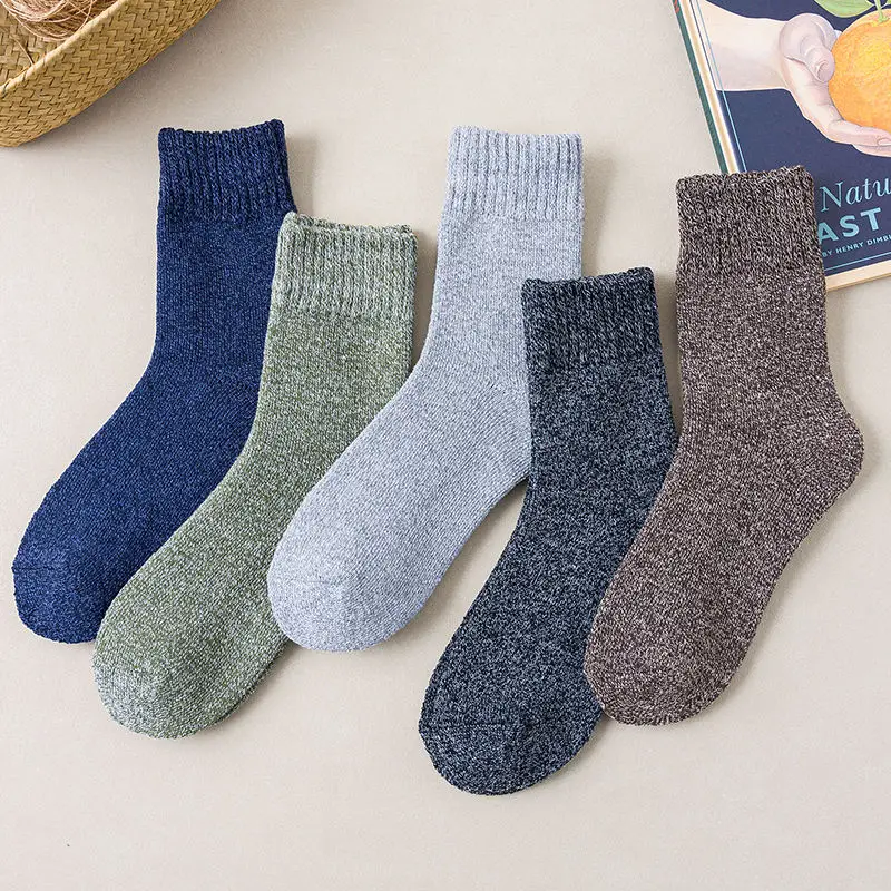 5 Pairs Thicken Wool Socks Men High Quality Towel Keep Warm Winter Socks Cotton Christmas Gift Socks For Man Thermal EU38-45