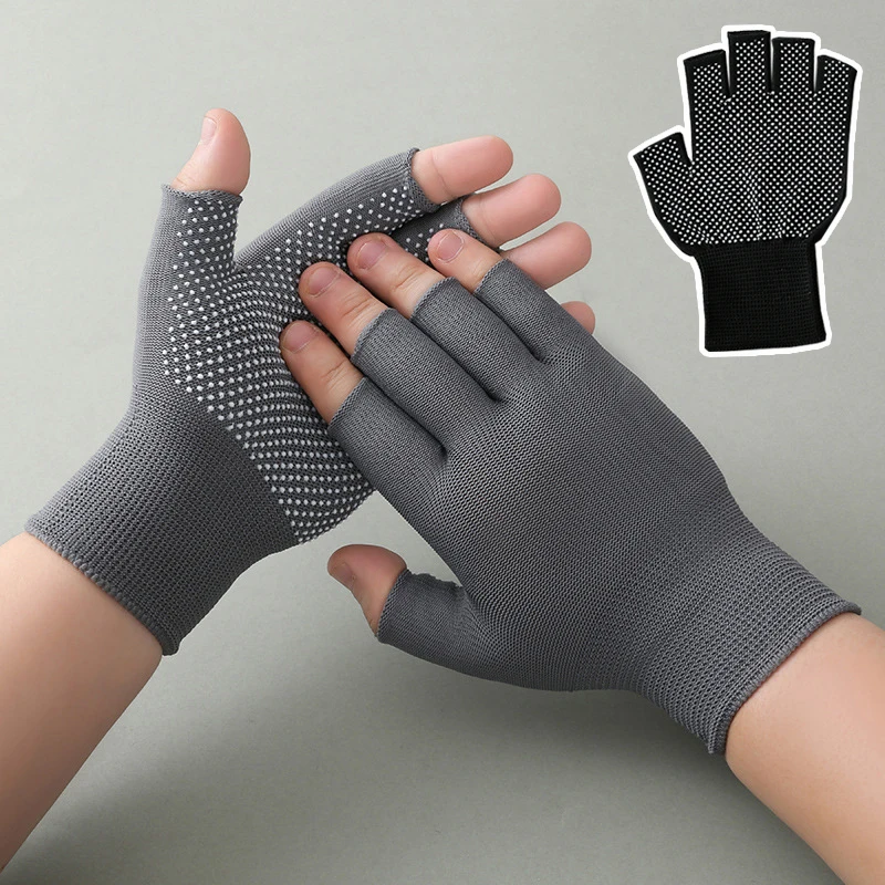 

1pair Unisex Non-slip Labor Protection Gloves Cycling Driving Sunscreen Fingerless Soft Wear-resistant Outdoor Nylon Work Gloves