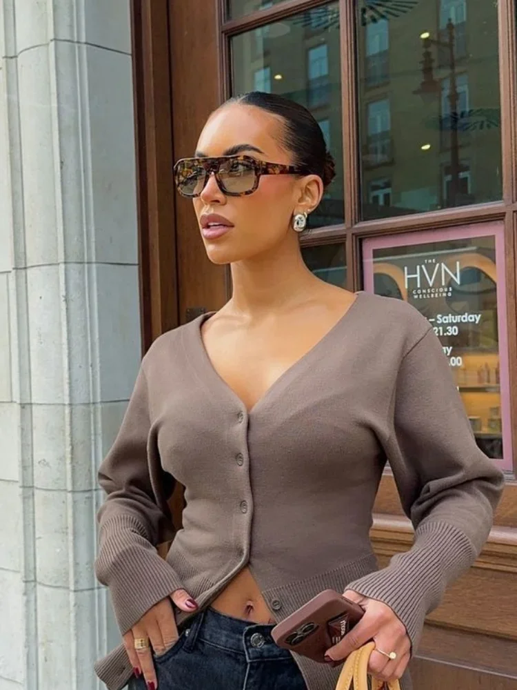 Элегантный однобортный женский облегающий однотонный кардиган модный вязаный