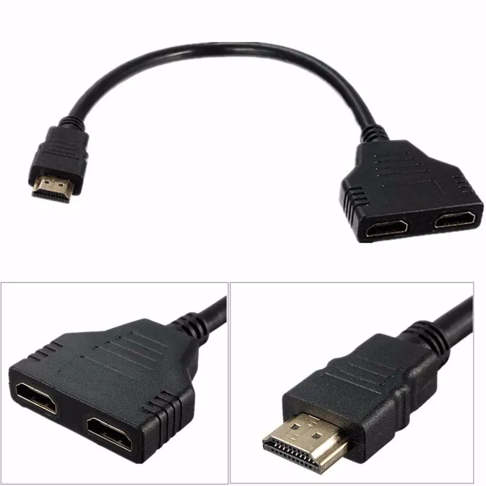 

1080P HDMI-compatible Port Male to 2 Female 1 In 2 Out Splitter Cable Adapter Converter Black HDMI-compatible splitter cable