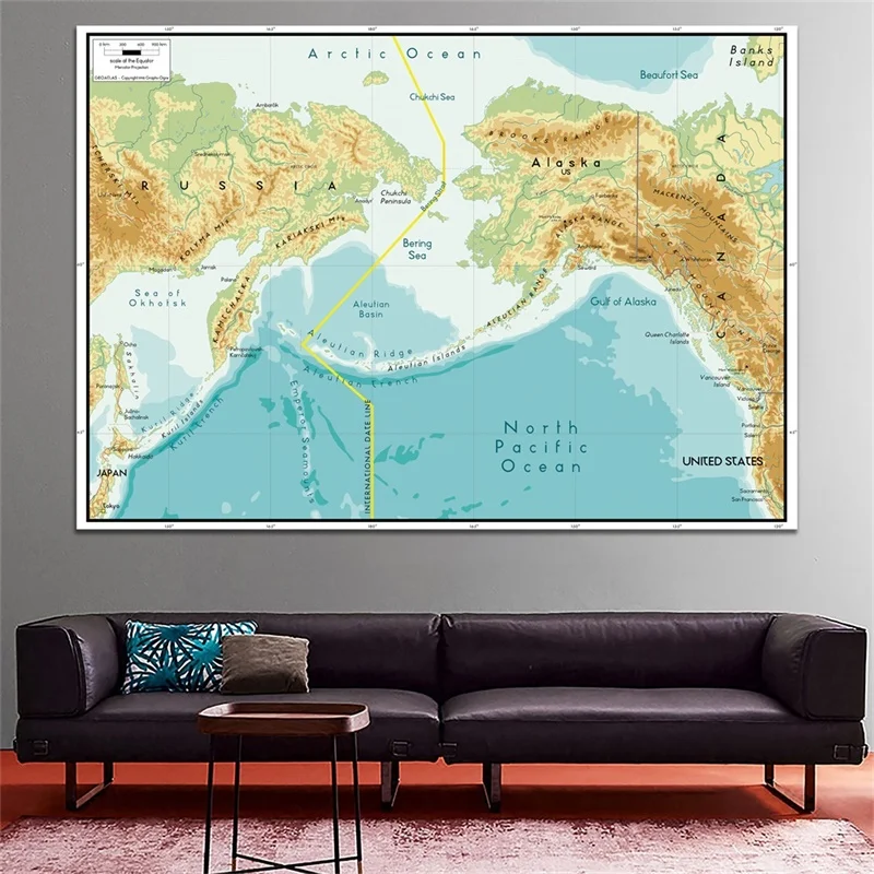 

84*59cm Map of The Pacific Coast Non-woven Canvas Painting Frameless Poster Decorative Print Living Room Home Decoration