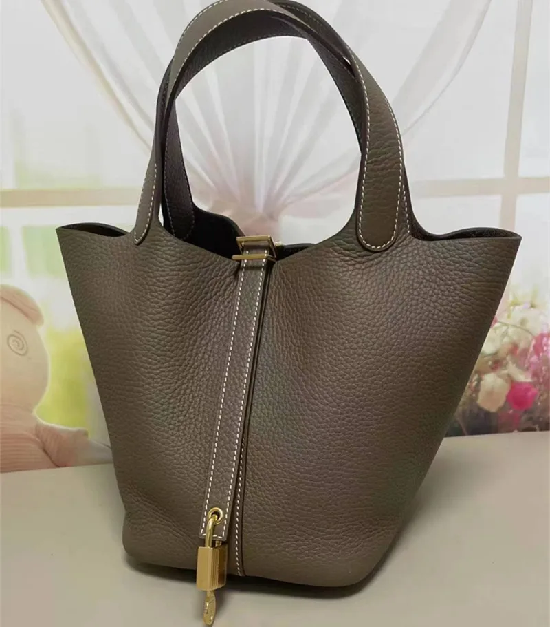 

2022 High quality Taurillon Clemence Genuine leather luxury designer 100% handmade Customized Women Bucket Tote shoulder bag