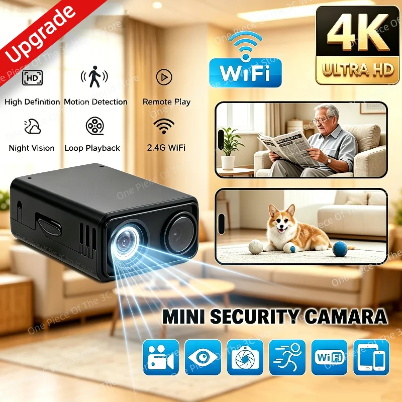 Фото 4K WiFi-камера видеонаблюдения с резервным аккумулятором, слотом для TF-карты, беспроводная внутренняя камера для дома, обнаружение движения, двусторонняя аудиосвязь, ночное видение №1